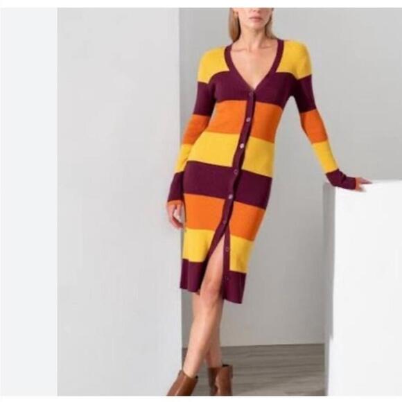 Sanctuary Women's Striped Longline Cardigan Dress - Dark Cherry / Pumpkin New L - Picture 5 of 8